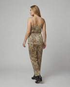 Damen elegante Leinenhose mit kontrastierenden Tiermustern R&B