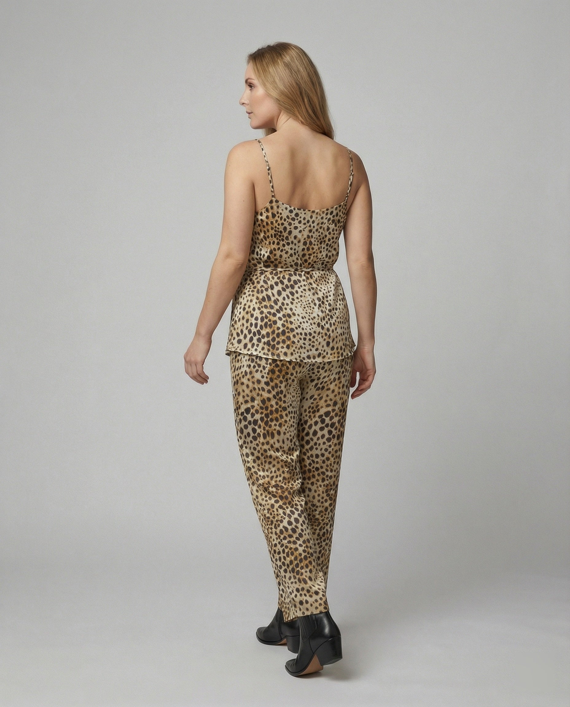 Damen elegante Leinenhose mit kontrastierenden Tiermustern R&B