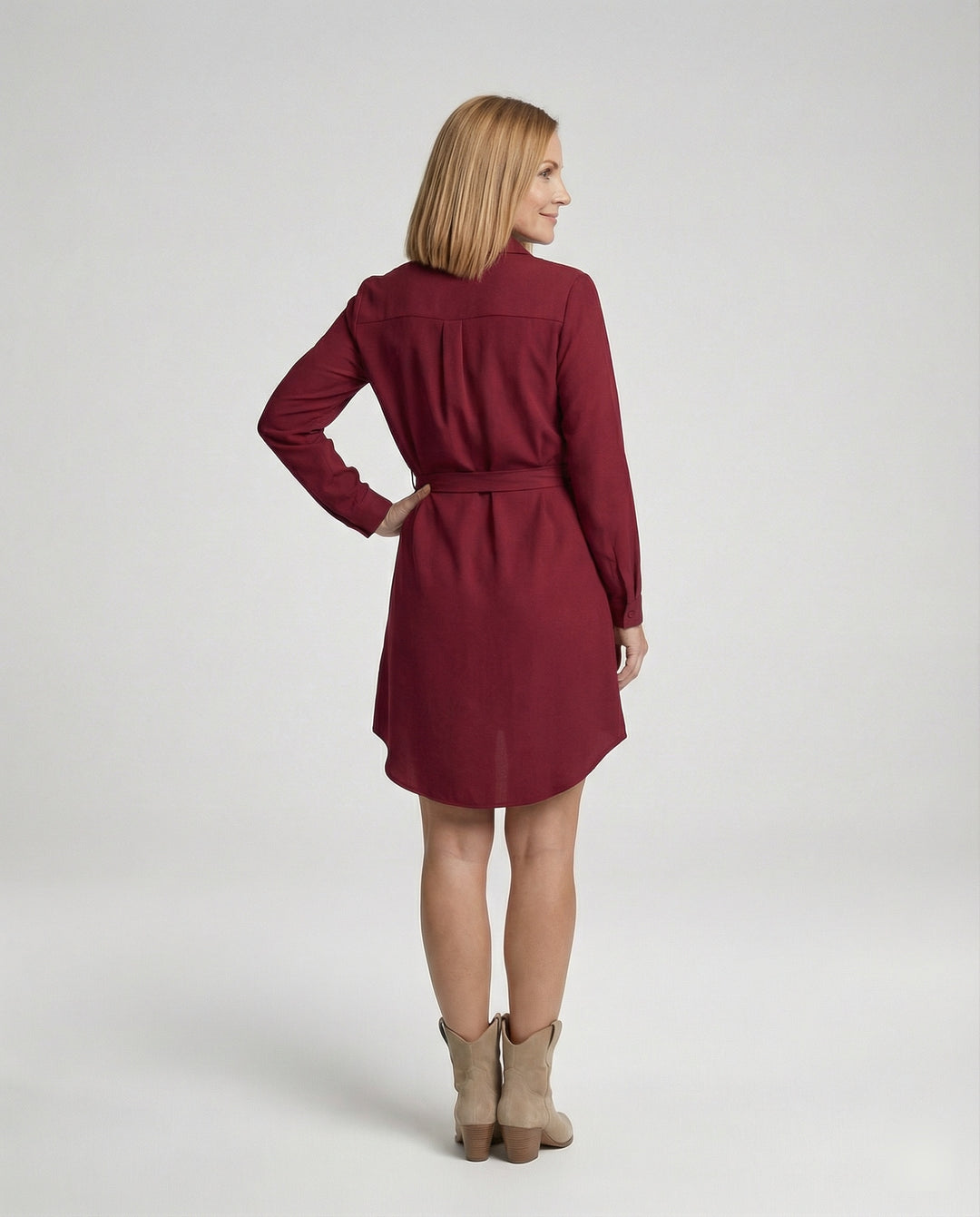 Hemdblusen Minikleid Mit Bindegürtel Damen