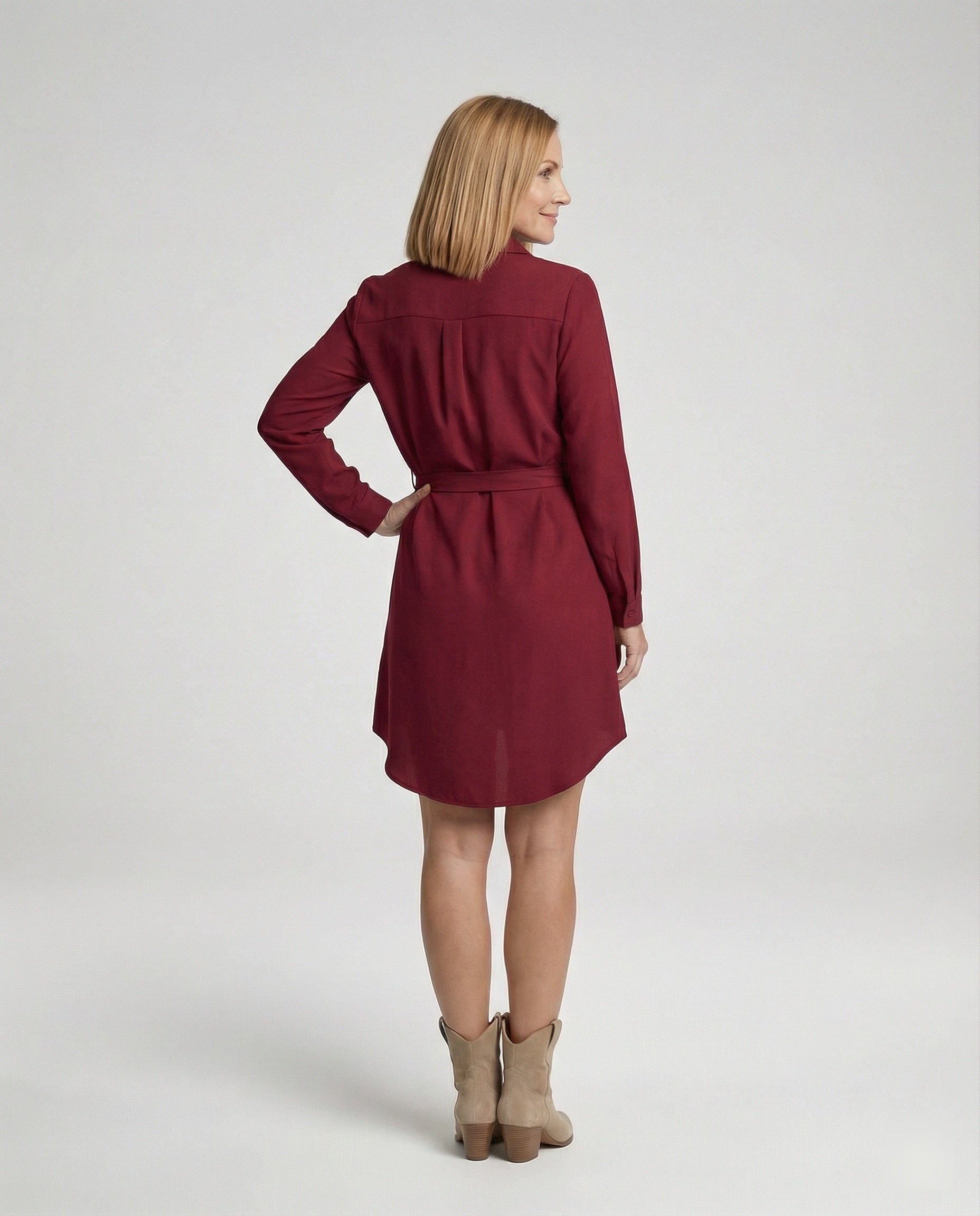 Hemdblusen Minikleid Mit Bindegürtel Damen