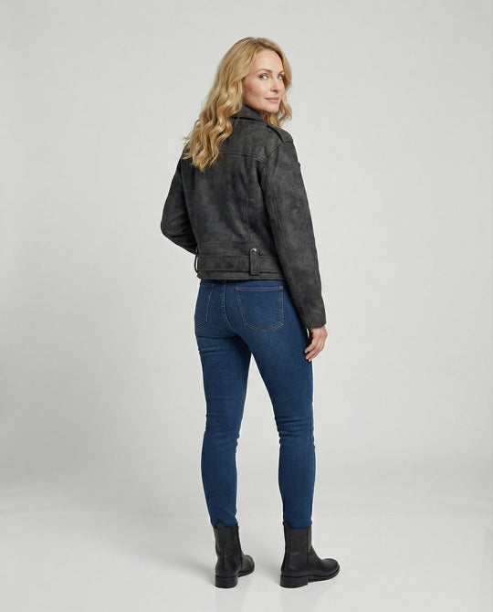 Damen Lederjacke Wildlederoptik kurz