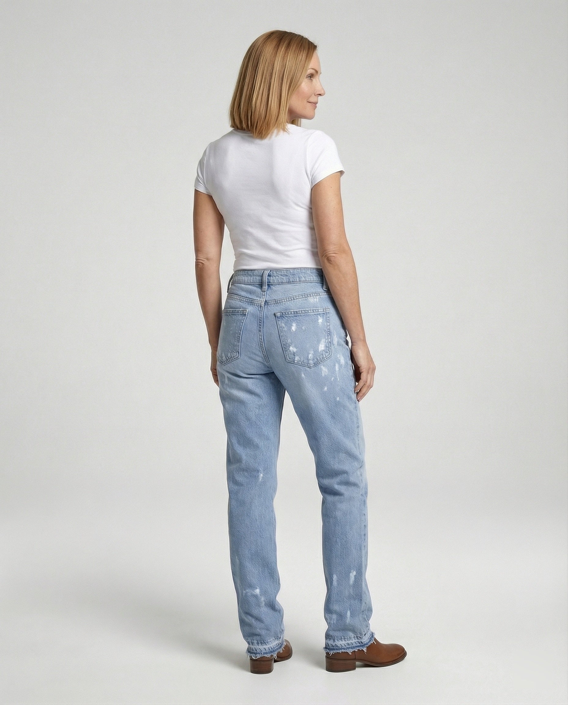 Damen High Waist Jeans mit Fransen Saum