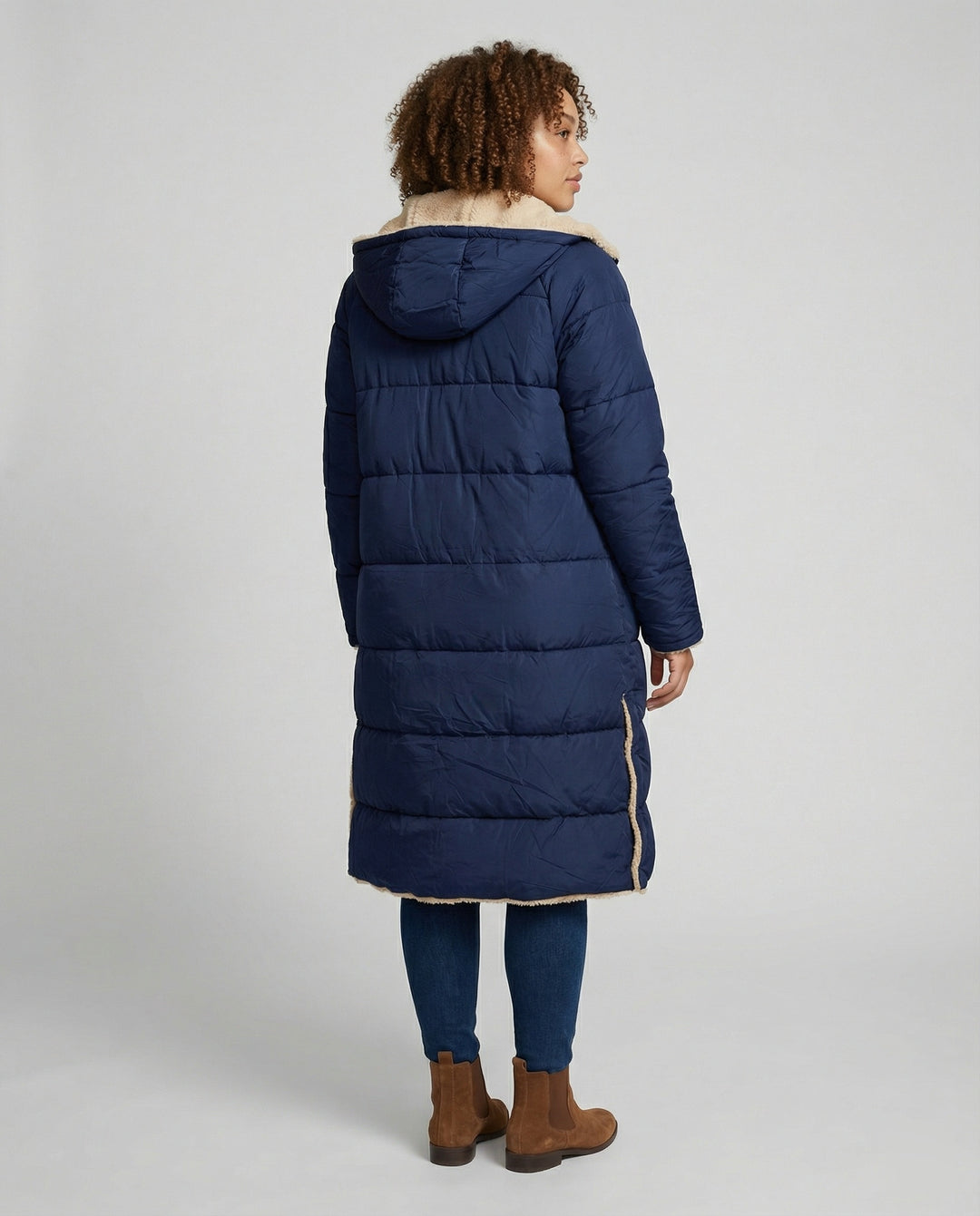 Damen lange, gefütterte Winterjacke mit Fleece-Futter R&B