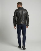 Herren Lederjacke mit asymmetrischem Reißverschluss und Taschen