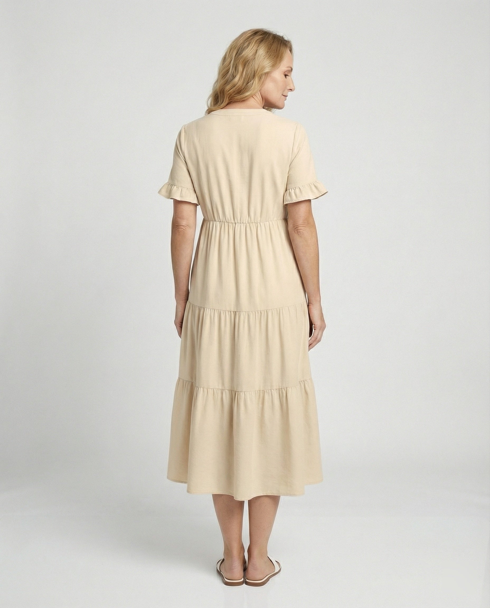 Damen Midikleid Stufen mit Volant
