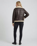 Damen Kunstlederjacke mit Kunstfellkragen