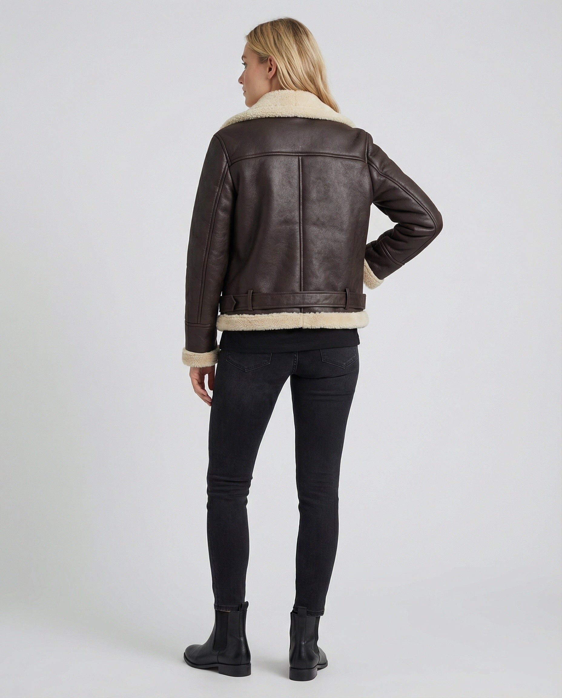 Damen Kunstlederjacke mit Kunstfellkragen