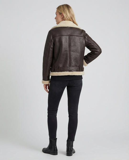 Damen Kunstlederjacke mit Kunstfellkragen