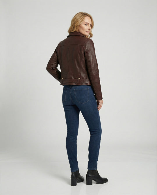 Damen Lederjacke Schwarz tailliert