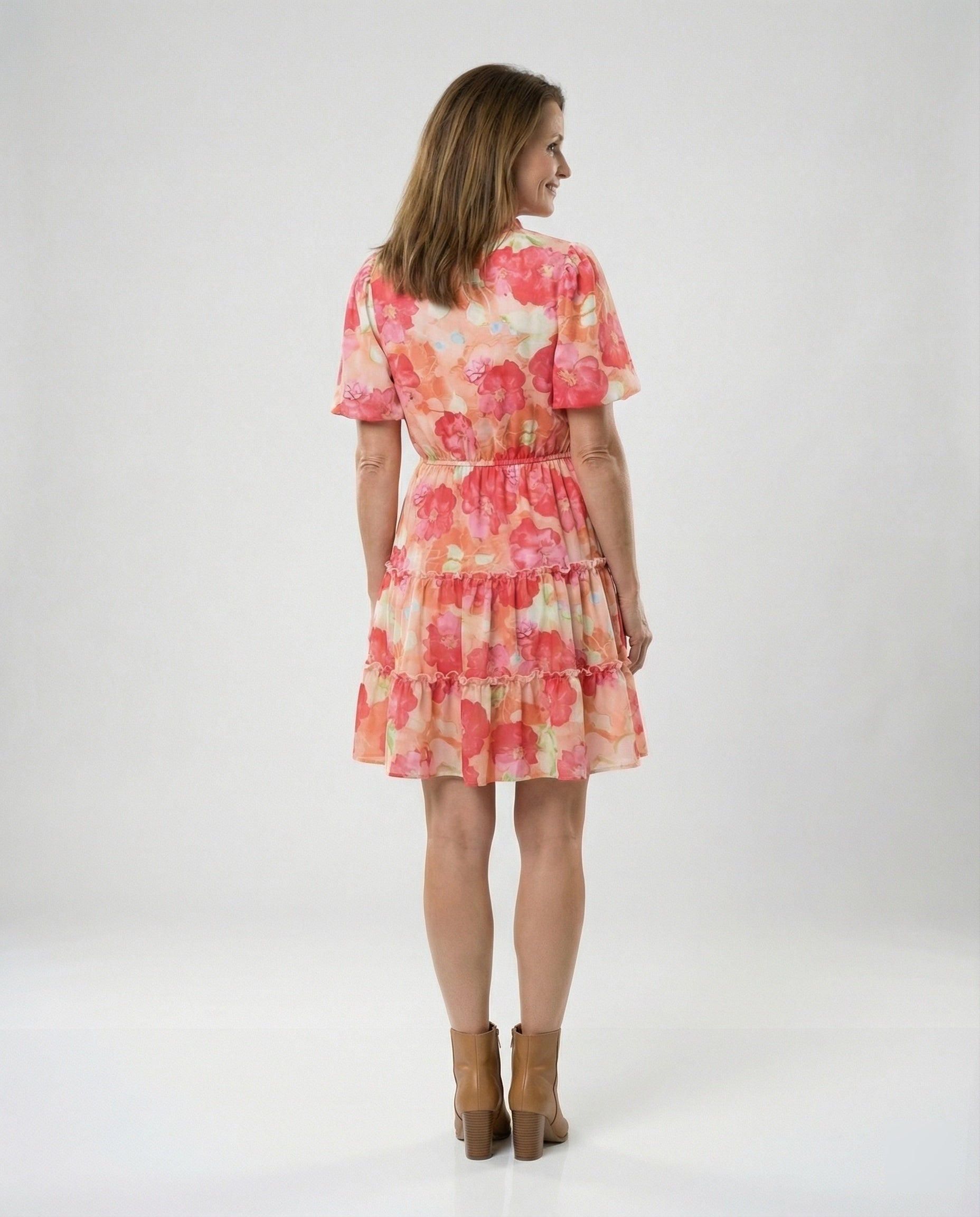 Damen Stufen Minikleid mit Puffärmeln