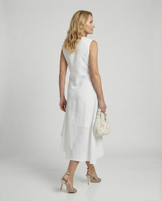 Midikleid Sommer aus Leinen mit asymmetrischem Saum