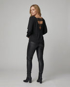 Damen elegante Bluse mit tiefem V-Ausschnitt und voluminösen Ärmeln R&B