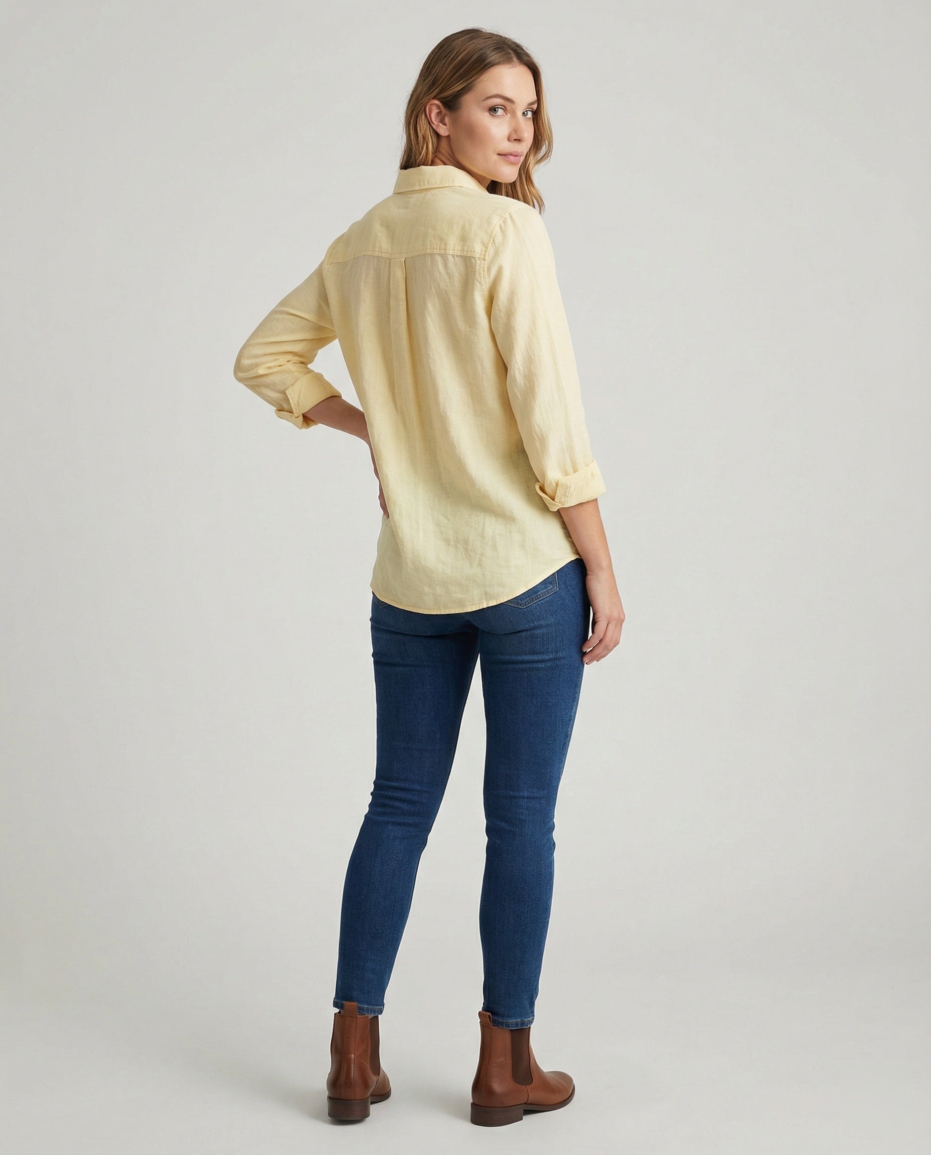 Damen Lässige Leinenbluse mit Knopfleiste