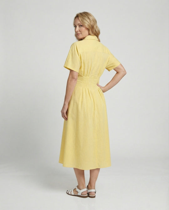 Damen Hemdkleid Midi mit Plissee