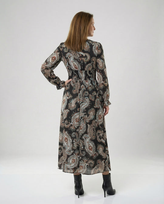 Damen Maxikleid Paisley mit Beinschlitz