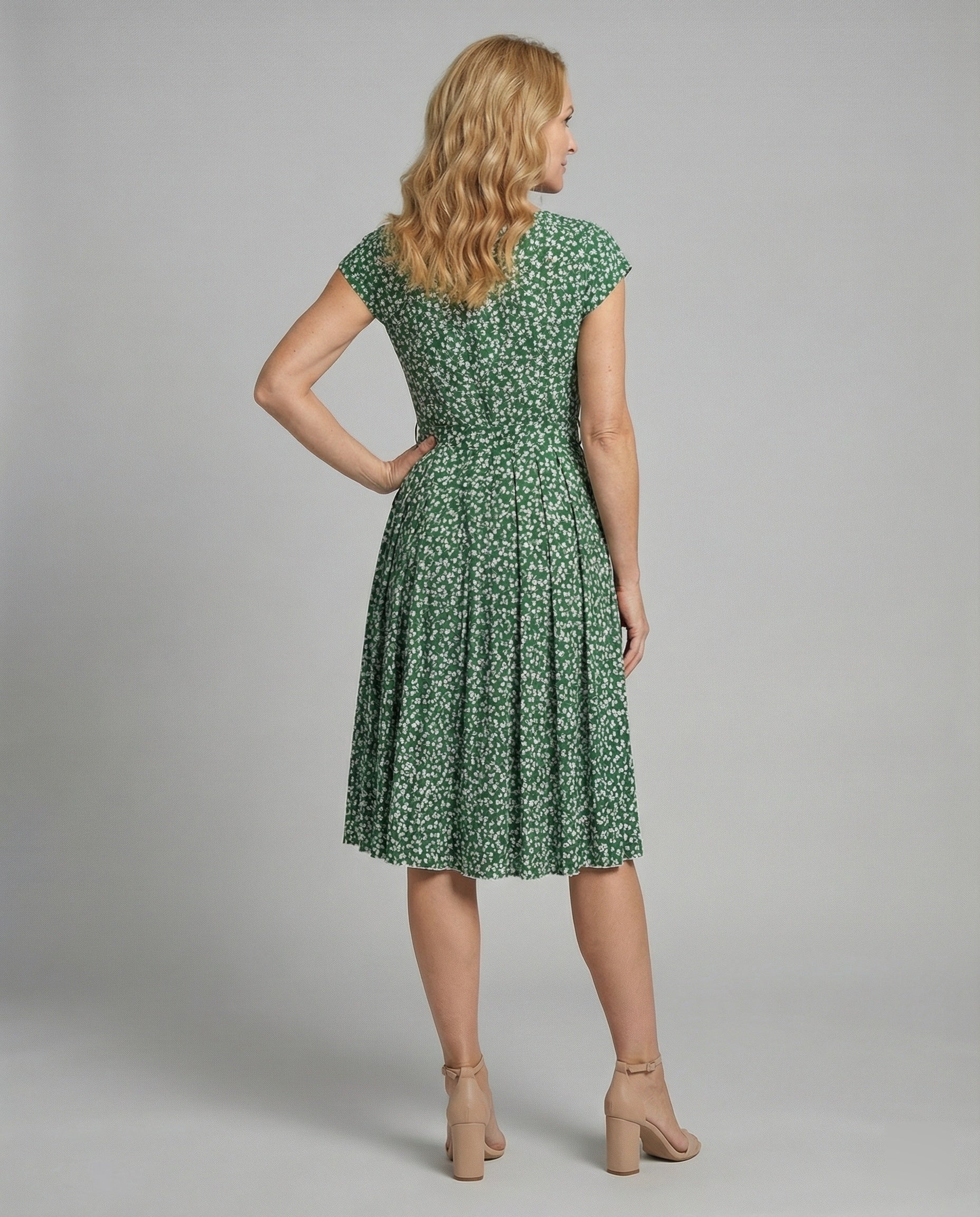 Damen Midi-Kleid mit Taillengürtel