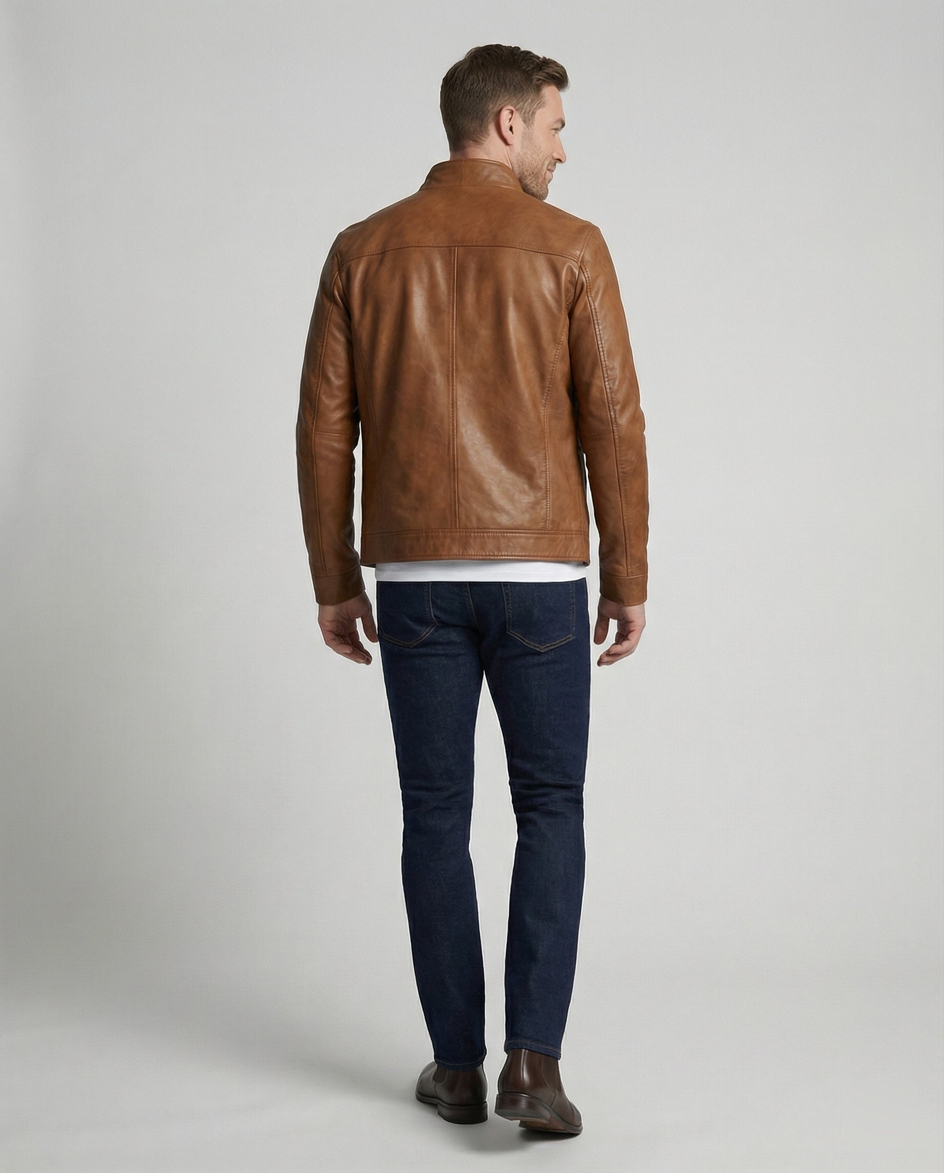 Herren Kunstlederjacke mit Stehkragen modern