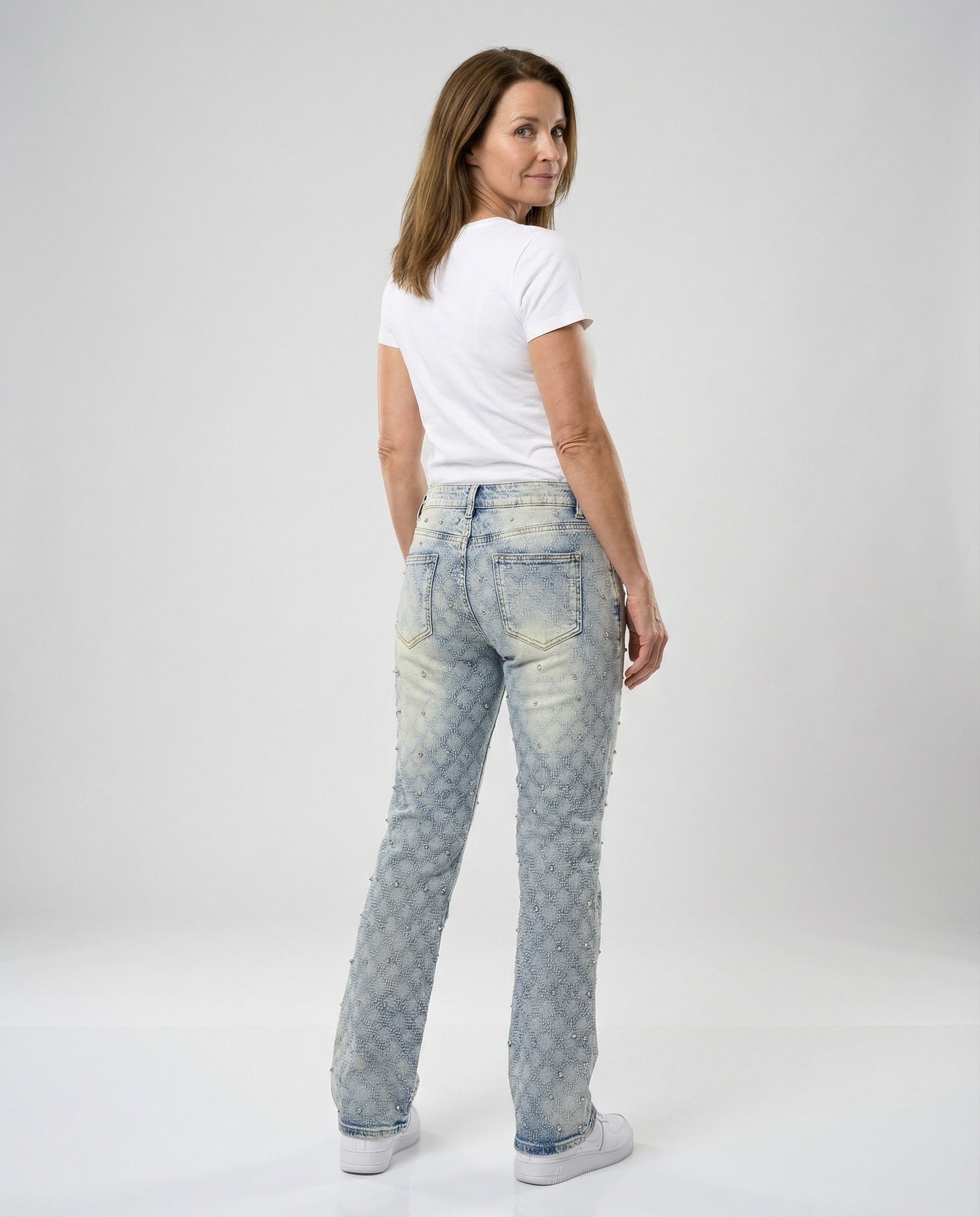 Damen Jeans mit Perlen gerades Bein