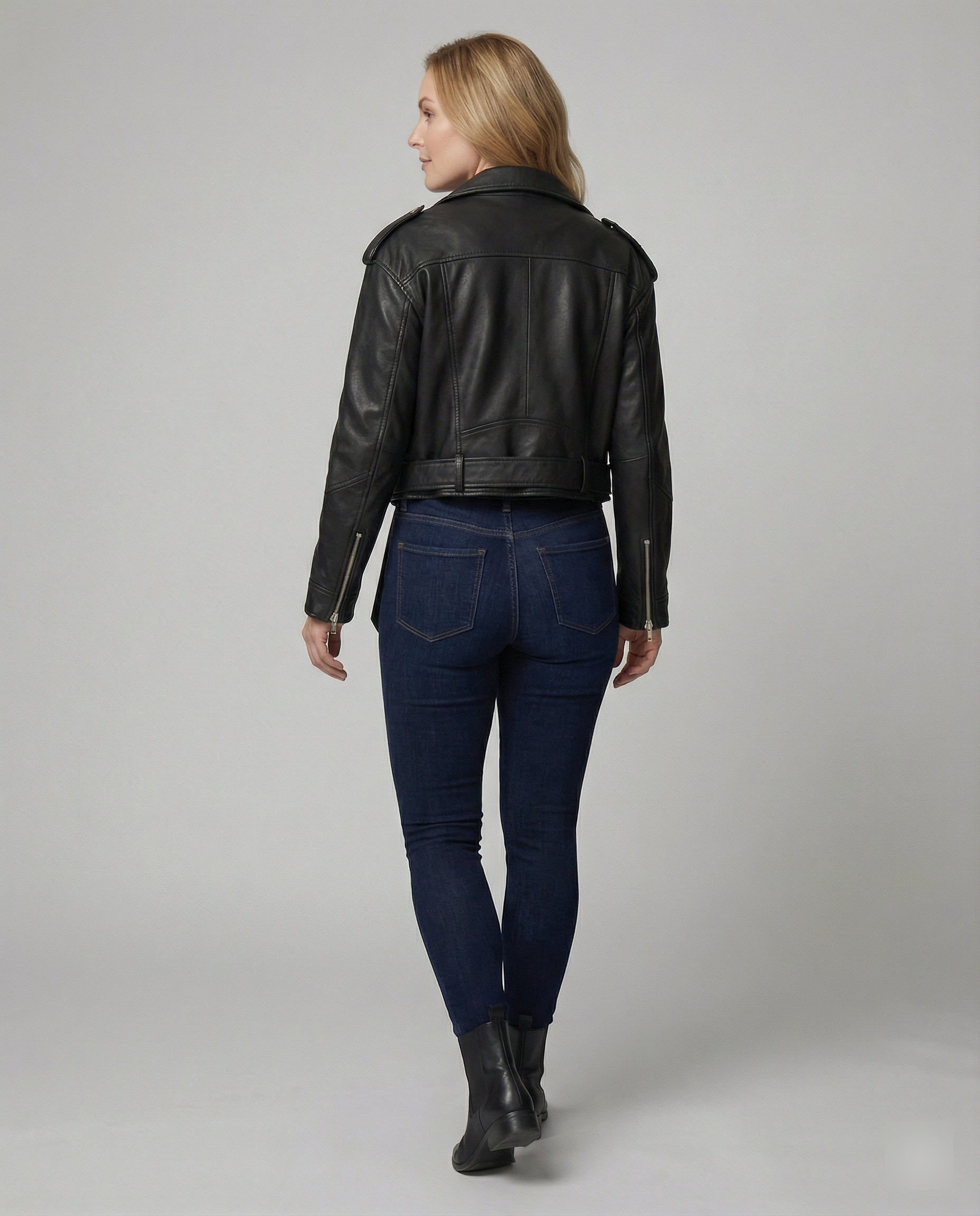 Damen Kunstleder Bikerjacke tailliert geschnitten