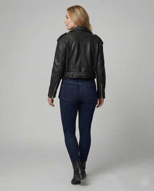 Damen Kunstleder Bikerjacke tailliert geschnitten