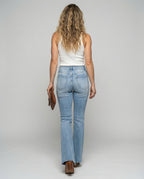 Damen Flared Jeans mit hohem Bund und fransigem Saum R&B