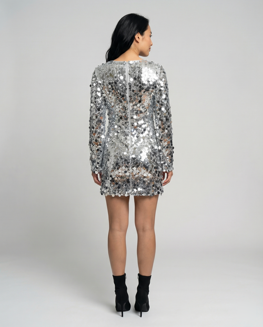 Damen Funkelndes Pailletten Cocktailkleid mit ausgestellten Ärmeln R&B