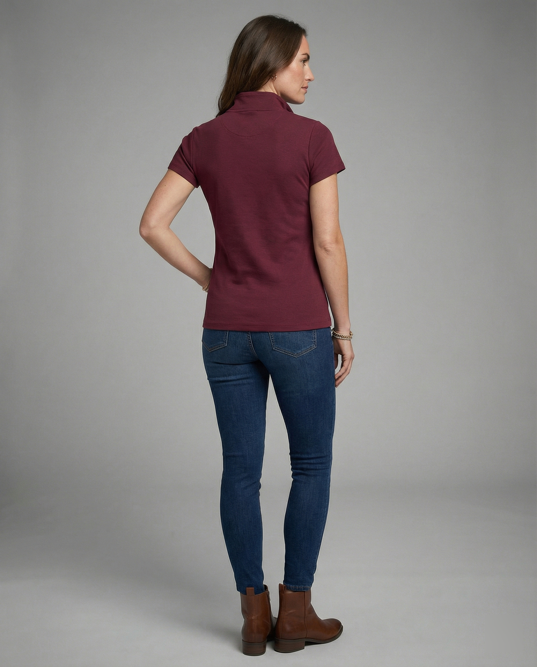 Damen Poloshirt mit kurzem Reißverschluss und figurbetontem Schnitt R&B