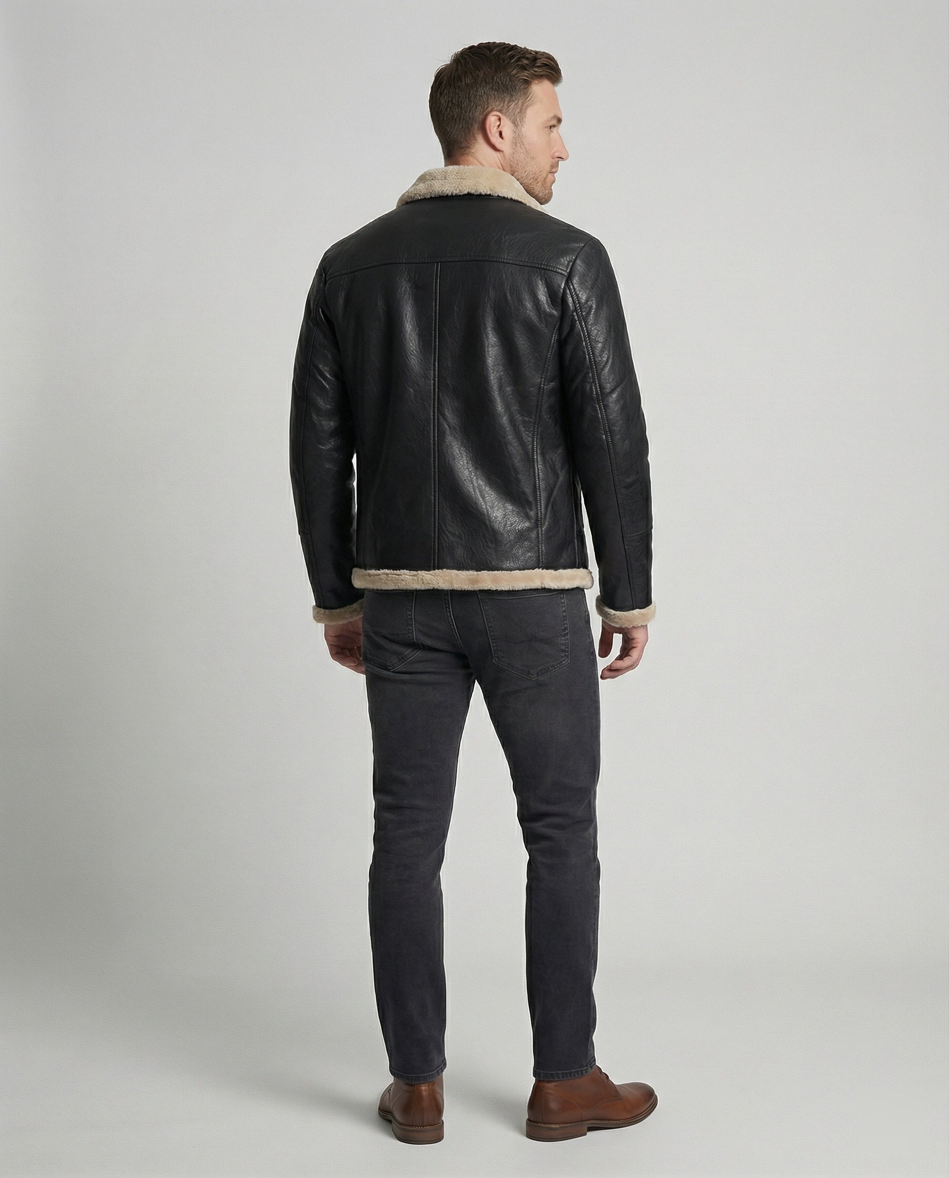 Herren Kunstlederjacke mit warmem Innenfutter