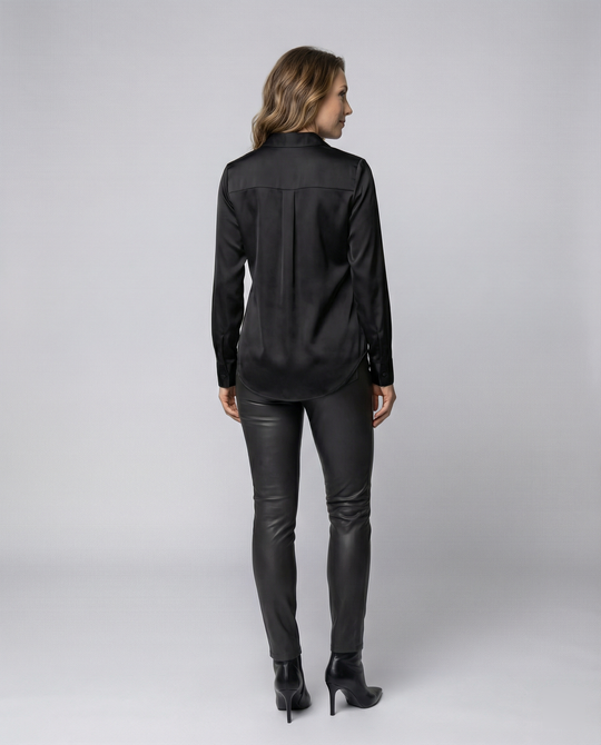 Damen elegante Satinbluse mit klassischem Kragen und zeitlosem Schnitt R&B