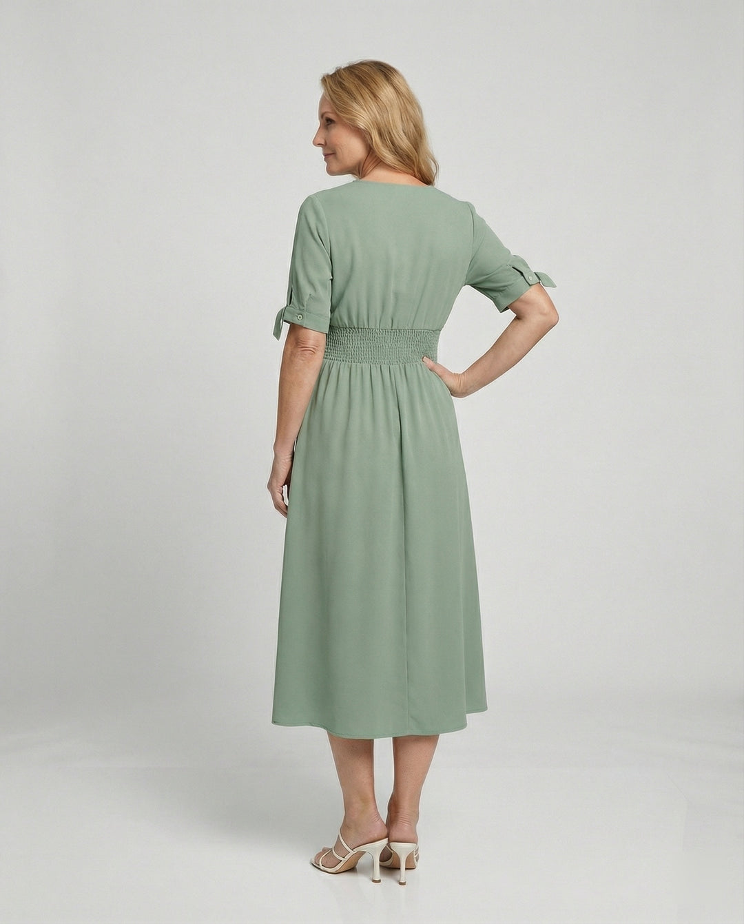 Damen Midikleid V-Ausschnitt mit Knopfleiste
