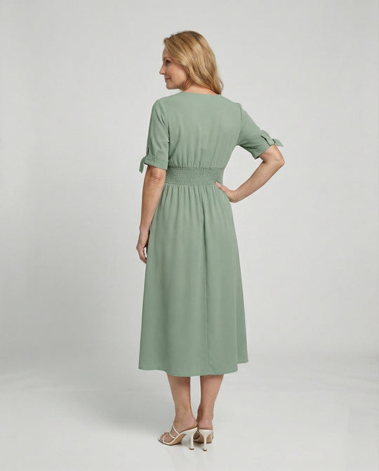 Damen Midikleid V-Ausschnitt mit Knopfleiste