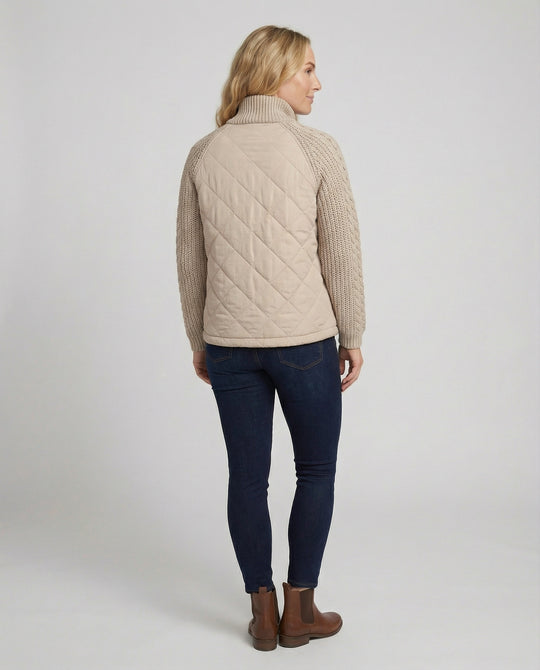 Steppjacke Damen mit Strickmuster und hohem Kragen