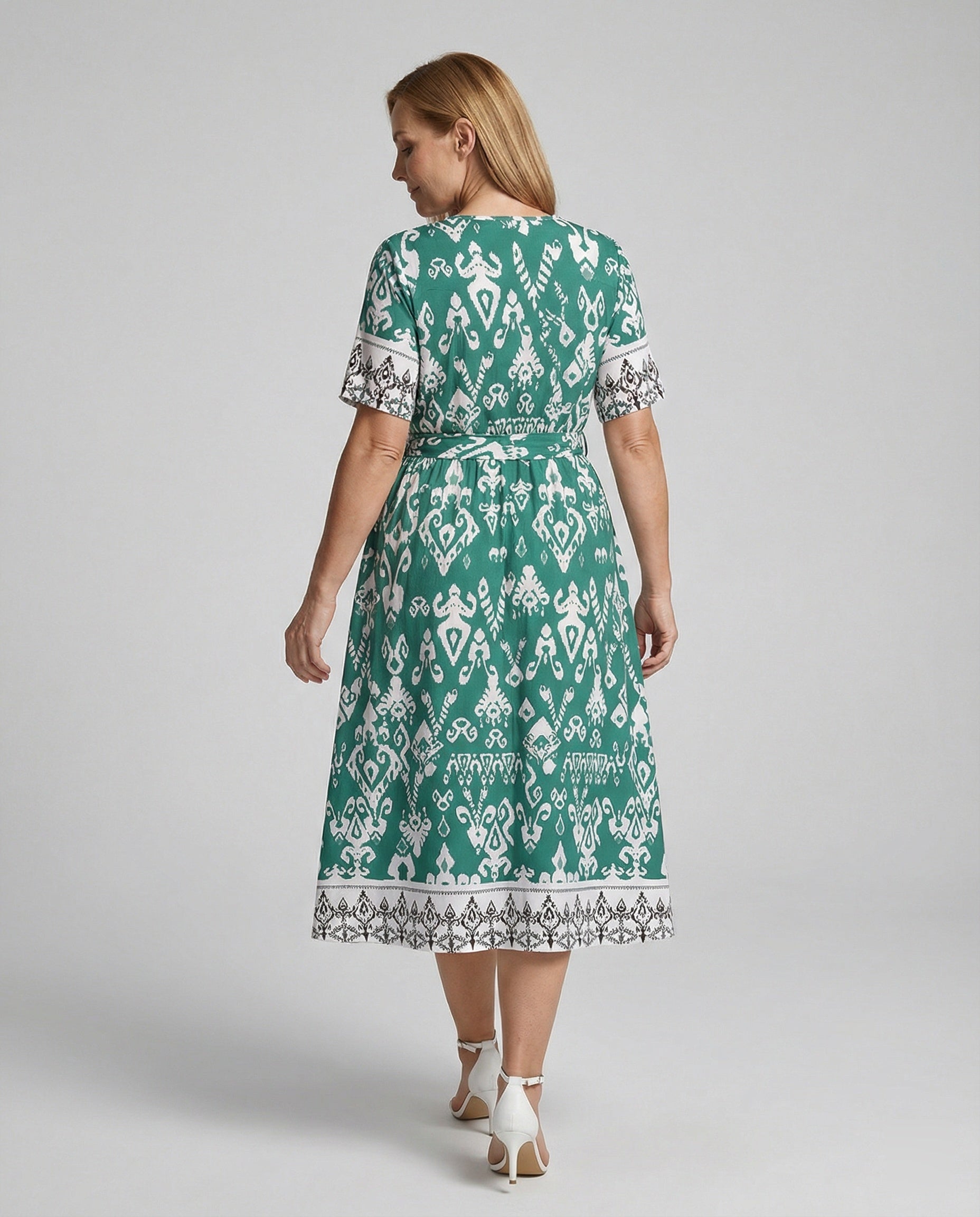 Damen Midikleid Wickelkleid A-Linie mit Gürtel