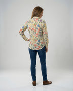 Damen Bluse Leinen Floral