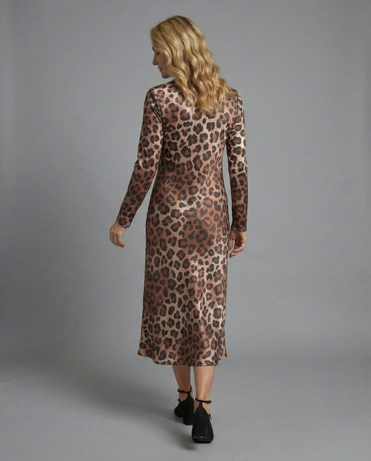 Damen Midikleid Satin Leopard Print