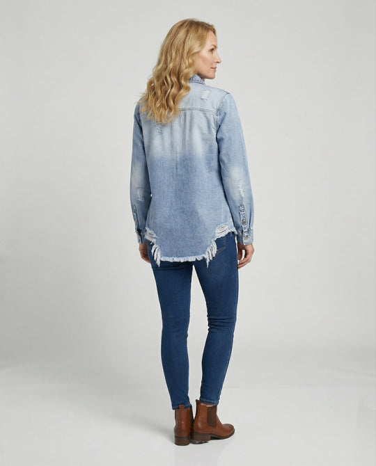 Damen Jeansjacke Hemdschnitt weit