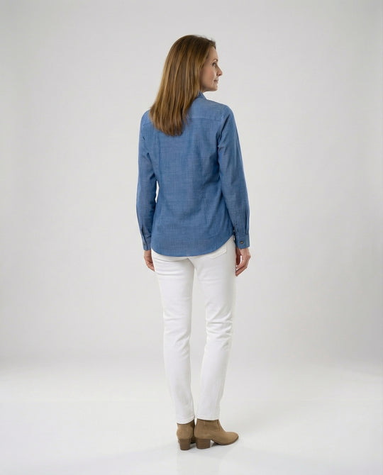 Zweifarbige Hemdbluse Jeansoptik Damen