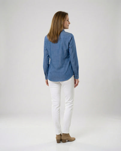 Zweifarbige Hemdbluse Jeansoptik Damen