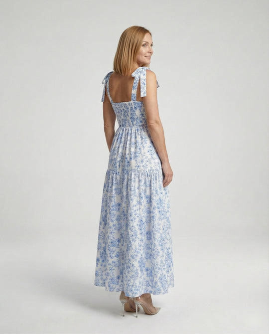 Damen Blumenkleid Maxikleid mit Volants