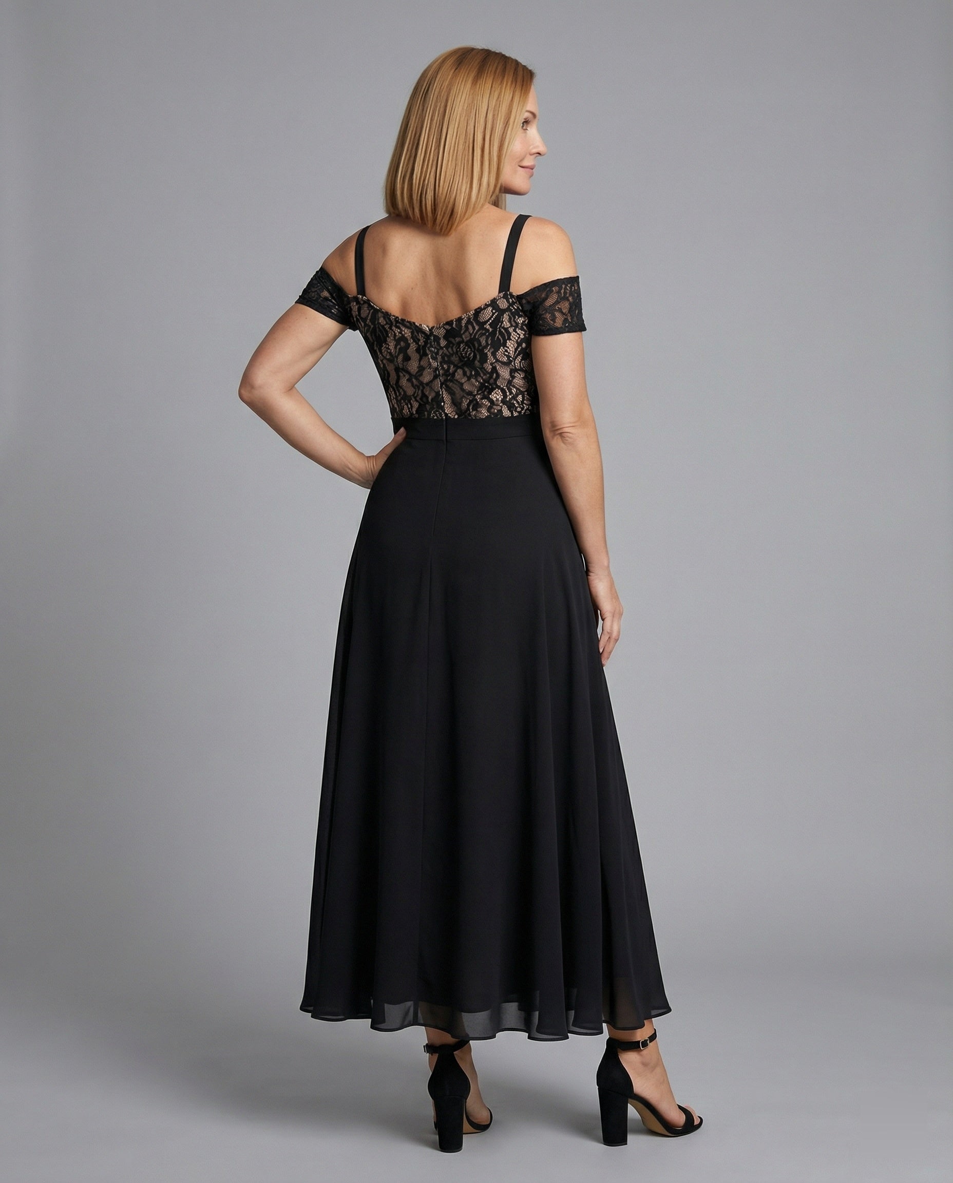 Damen Abendkleid Spitze Chiffon lang