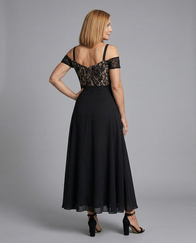 Damen Abendkleid Spitze Chiffon lang
