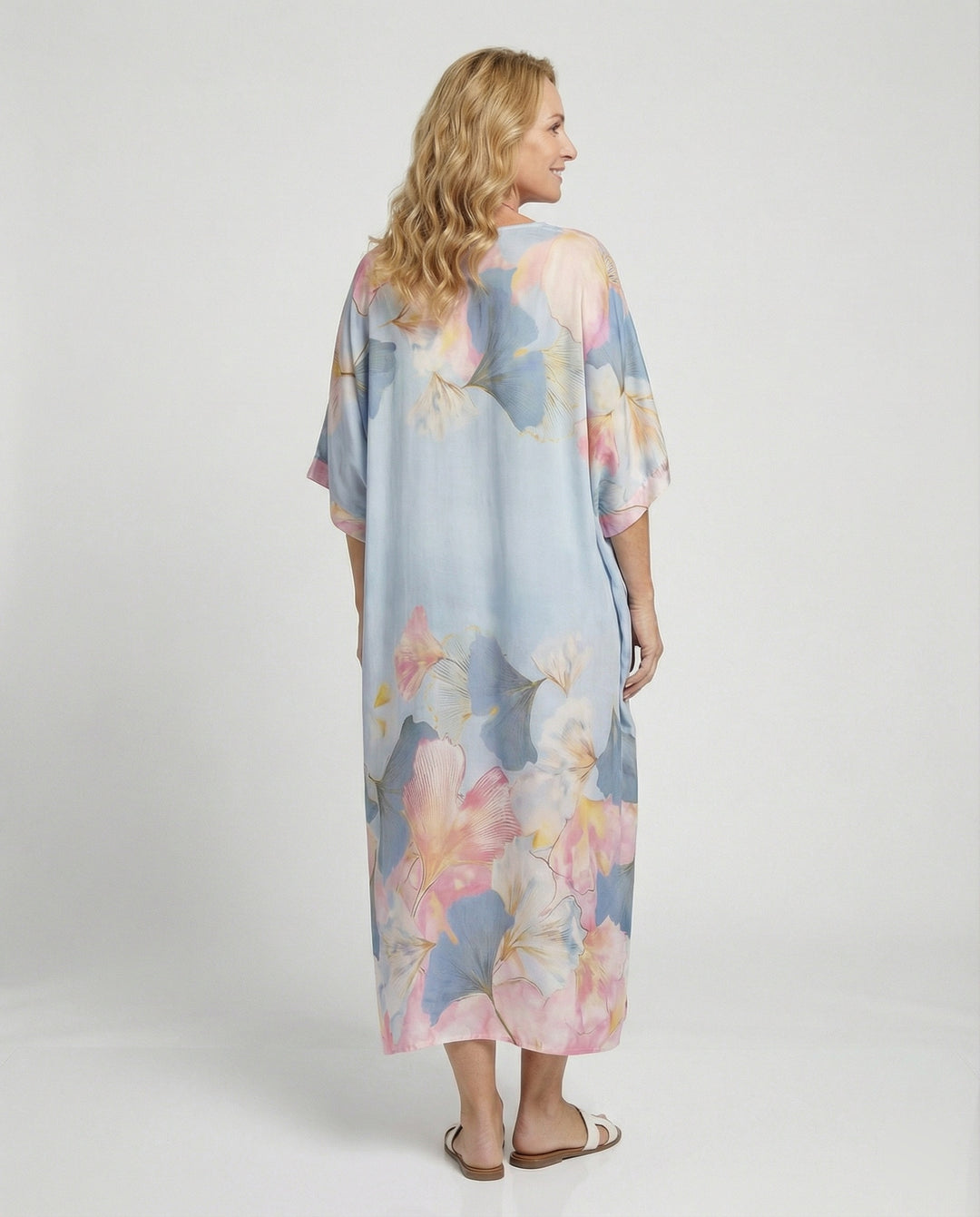 Damen Maxikleid Leinen Kaftan