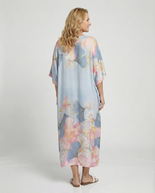 Damen Maxikleid Leinen Kaftan
