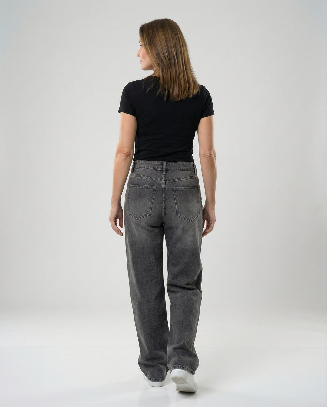 Damen Jeans weit High Waist Used