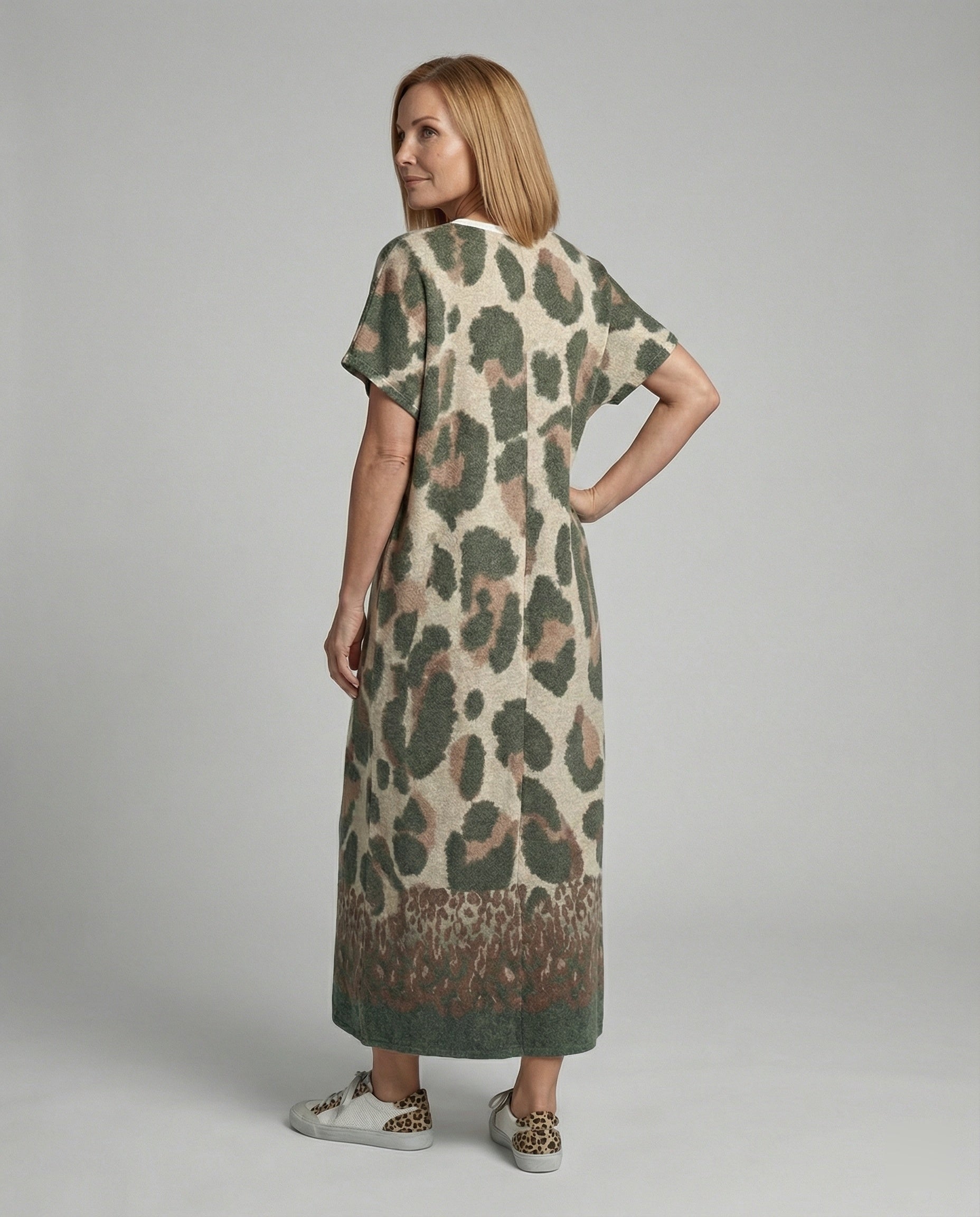 Damen Maxikleid Strick Oversize V-Ausschnitt