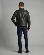 Herren Motorradlederjacke Stehkragen