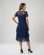 Damen Elegantes Schichtkleid mit Spitzenärmel und asymmetrischem Saum R&B