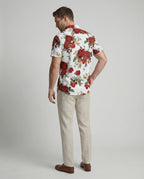 Kurzarmhemd Herren Blumenmuster Leinenoptik
