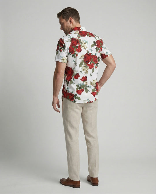 Kurzarmhemd Herren Blumenmuster Leinenoptik