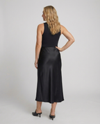 Satinrock Schwarz Damen Maxi Elegant und fließend
